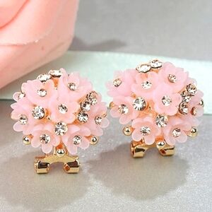 PRIMROSE PINK FLORAL RHINESTONE OVERSIZED CLUSTER STUD EARRINGS